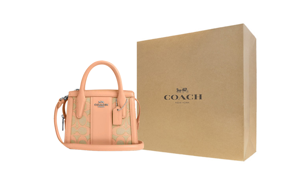 

Coach Изысканная сумка через плечо из телячьей кожи с жаккардовым узором, миниатюрная женская сумка, серебристый цвет с легким оттенком румянца