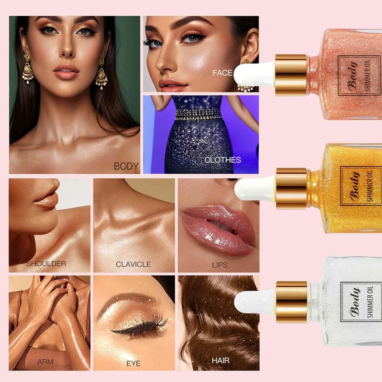Блеск для лица и тела Glitter Oil увлажняющий Natural 30 мл желтый — фото 2