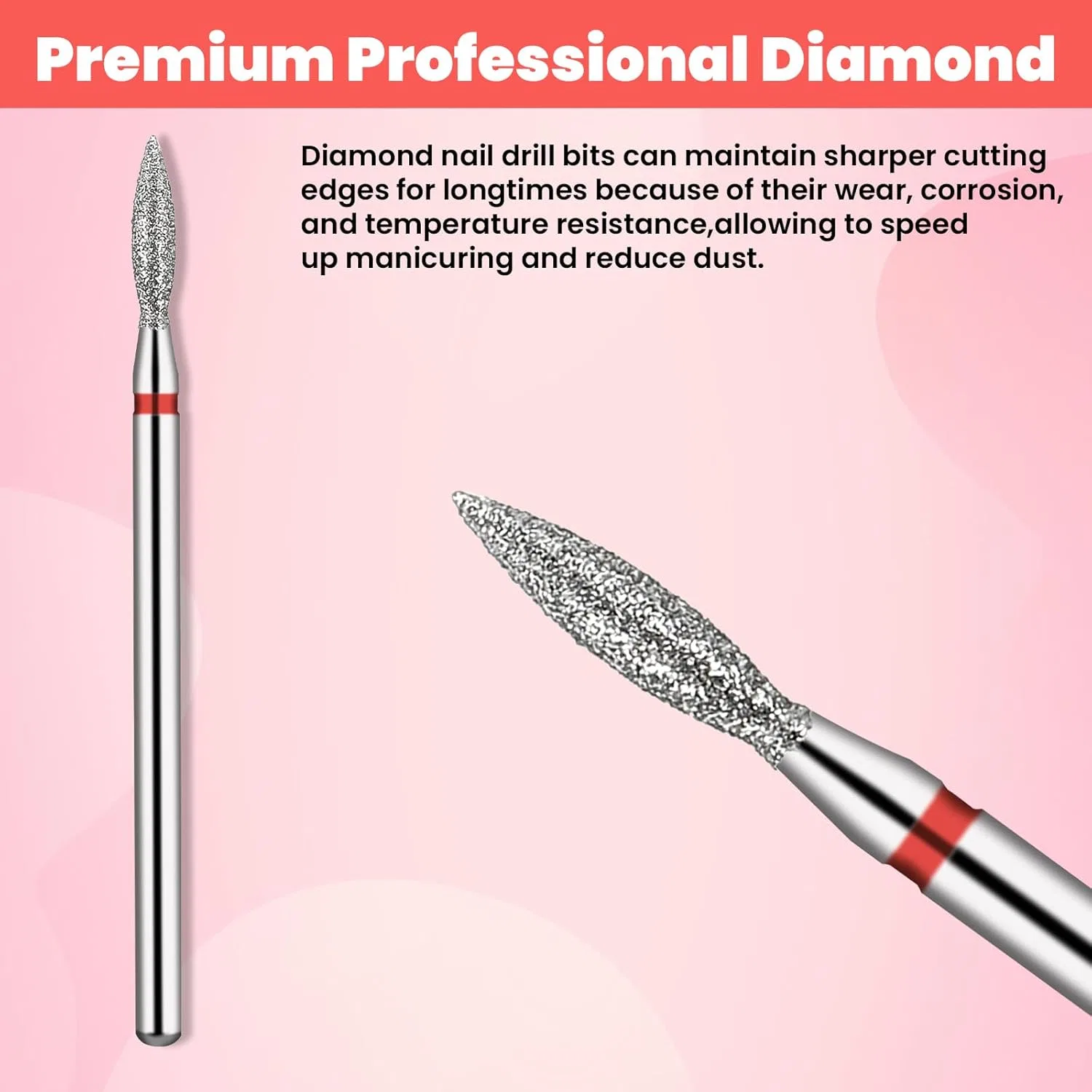 Набор из 20 алмазных фрез для маникюра Flame Cuticle Clean, 3/32 дюйма ‎Heclia — фото 3