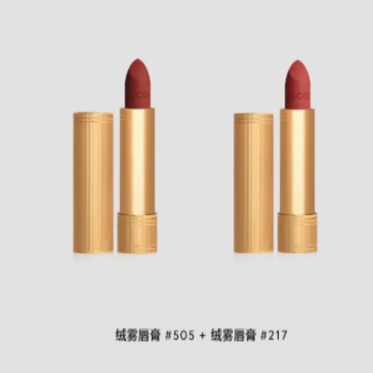 GUCCI Набор помад Gold Tube Celebrity Two Tone, 3.5 г + 3.5 г, подарок на день рождения, Velvet Lipstick #208+Velvet Lipstick #217 — фото 4