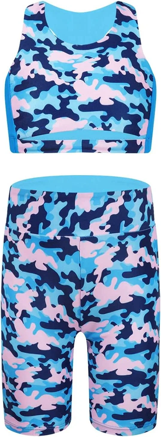 Детский спортивный комплект топ и шорты YONGHS, Camouflage Blue