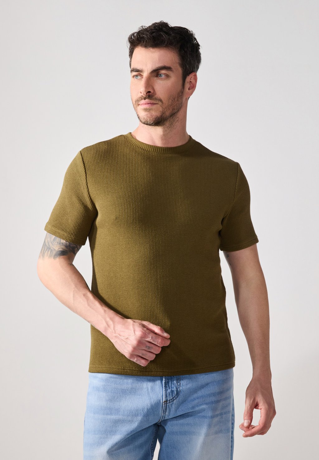 

Базовая футболка BASIC RIB T-SHIRT Pier One, темно-оливковый