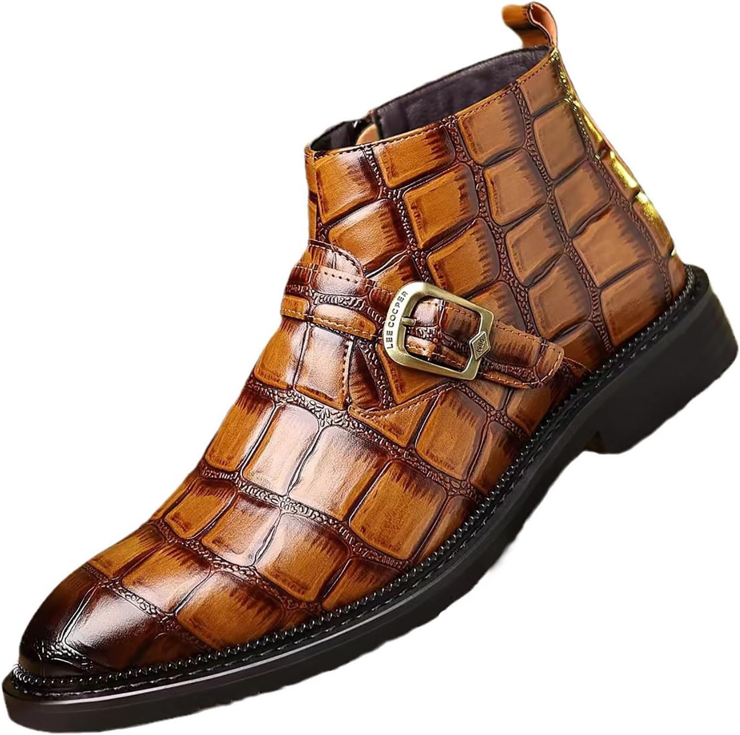 

Мужские кожаные челси с принтом и монк-застежкой, ботинки на пряжке без шнуровки с боковой молнией, модные с заостренным носком, классические бизнес-ботинки чука для повседневной носки, работы, вечеринок, оксфорды Enoegmsd, коричневый