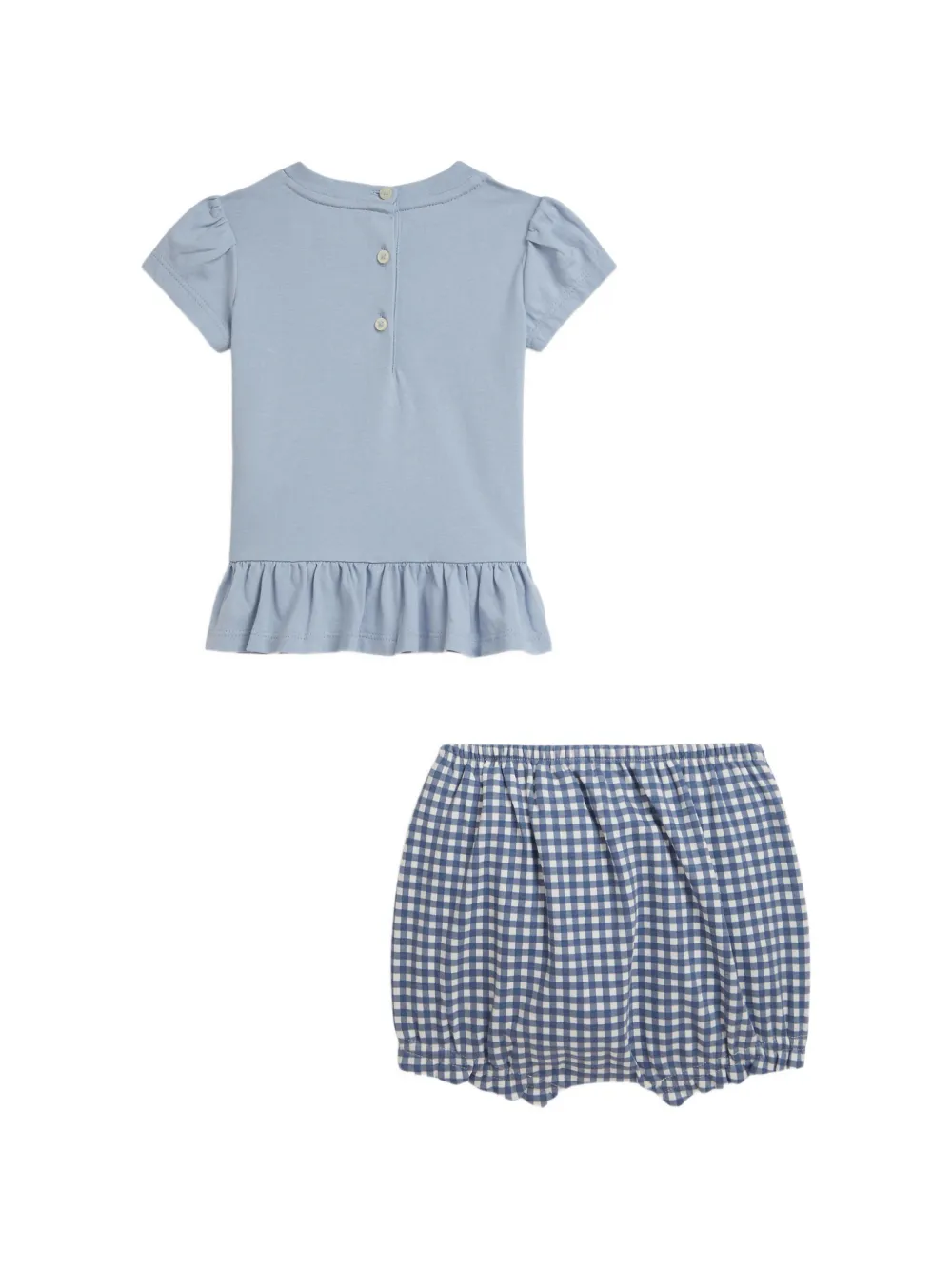 Комплект из топа и шортов в клетку гингем Polo Ralph Lauren Kids, синий — фото 2