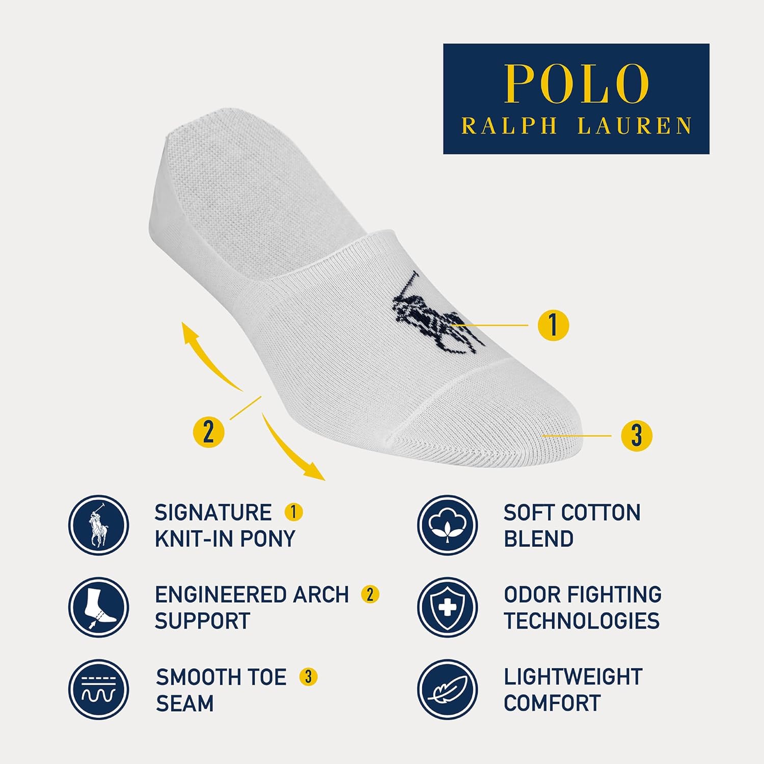 Polo Ralph Lauren мужские носки для классической обуви - набор из 3 пар - легкий хлопок для комфорта с противоскользящей пяткой, Navy — фото 2