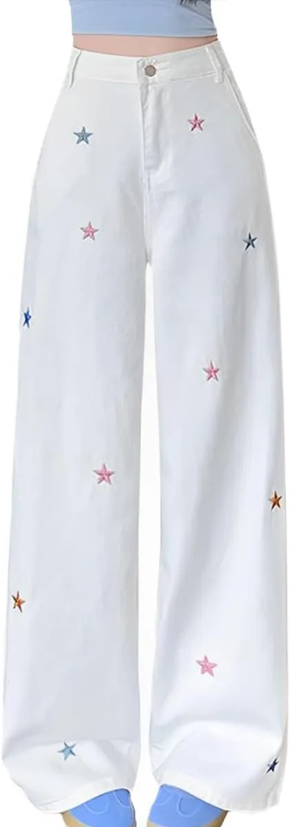 

Женские джинсы Kawaii с прямой посадкой и высокой талией, Y2K стиль, вышивка звездами kakarin choyx