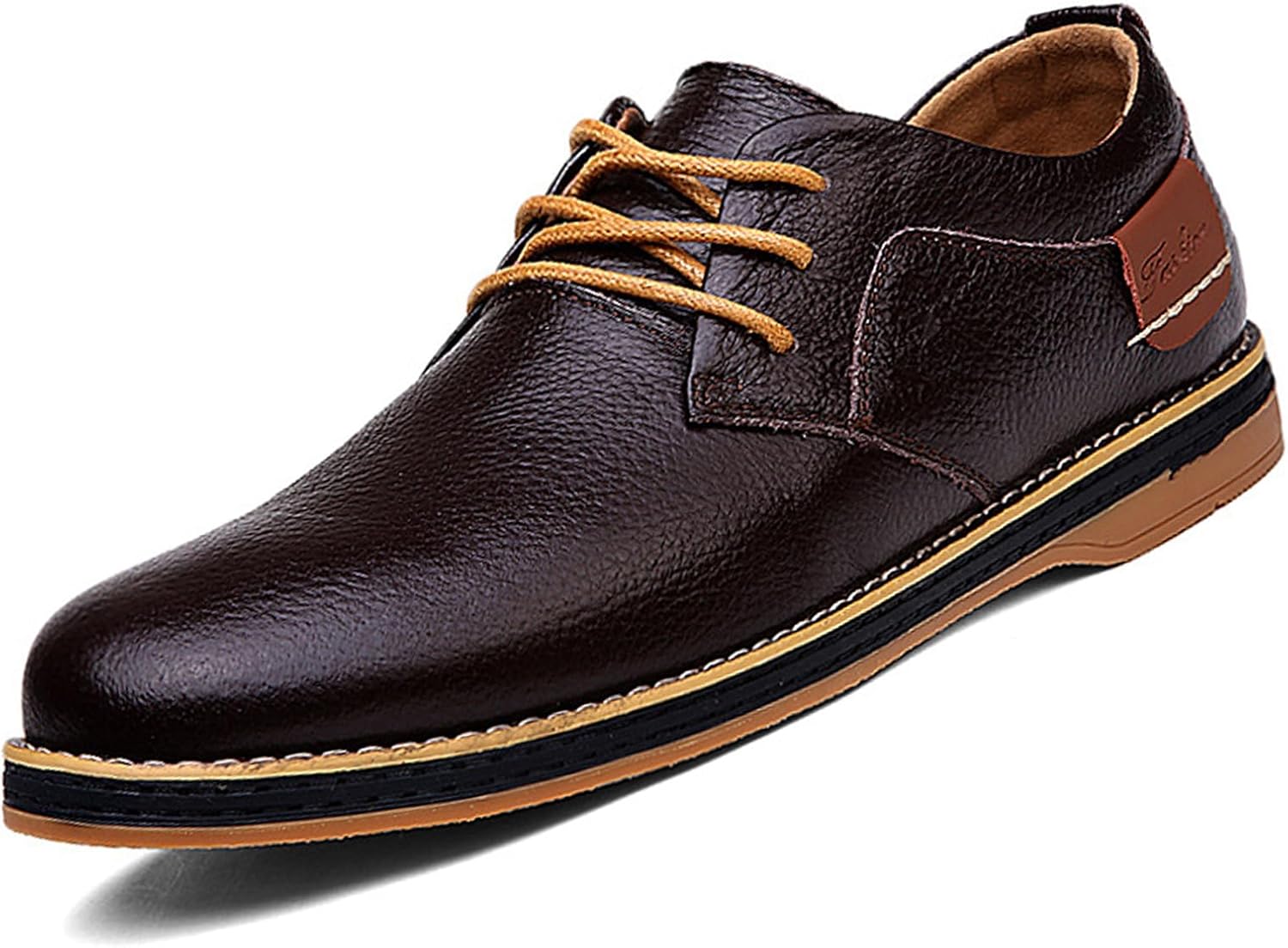 

Мужские туфли оксфорды из натуральной кожи с ручной прошивкой, модные, с гладким носком, на шнуровке, низкие, формальные, деловые офисные дерби, повседневные, с противоскользящей мягкой подошвой, повседневная обувь Qooel, коричневый