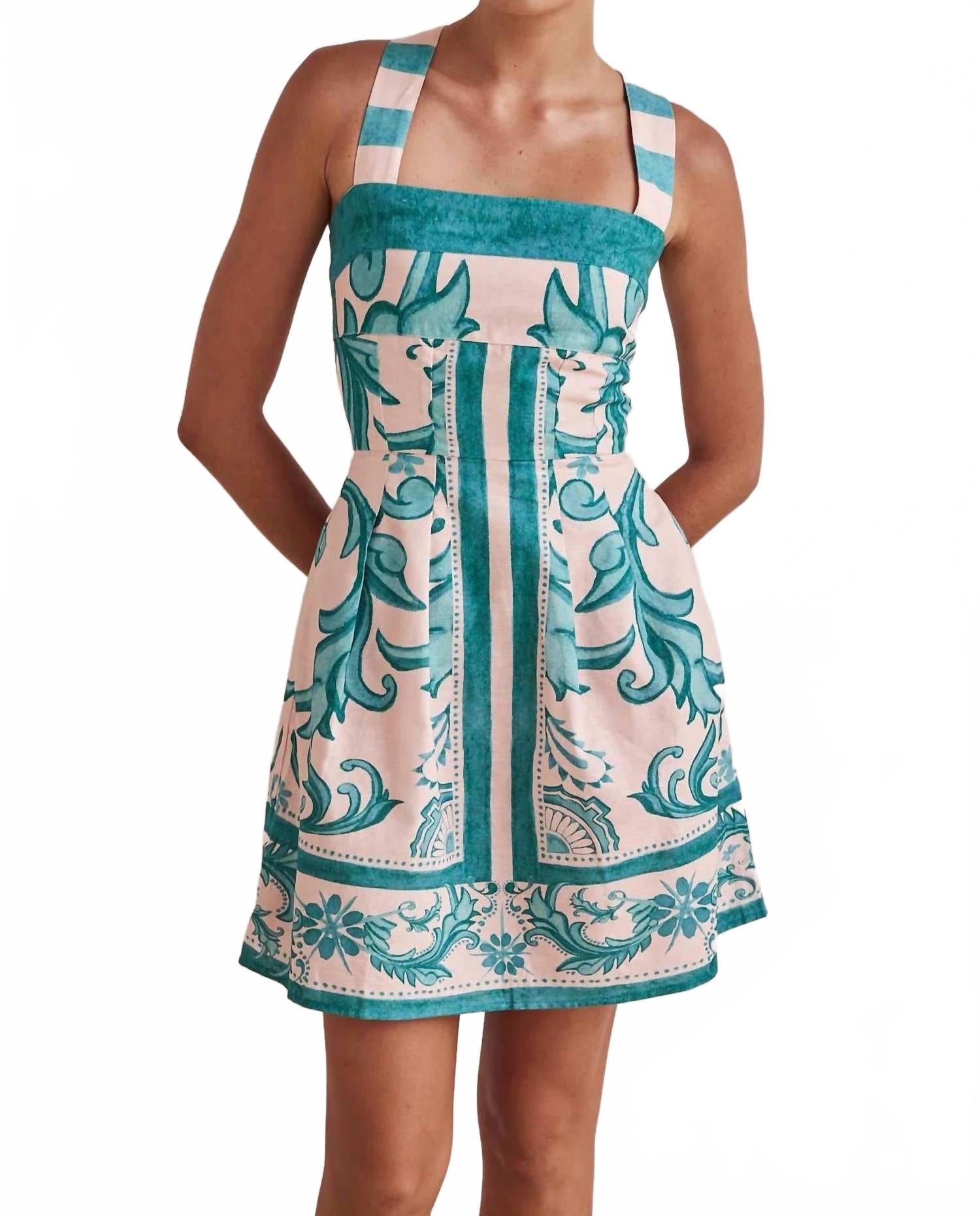 

Мини-платье с уникальным цветочным принтом и широкими бретельками, синее Little Trendy, синий