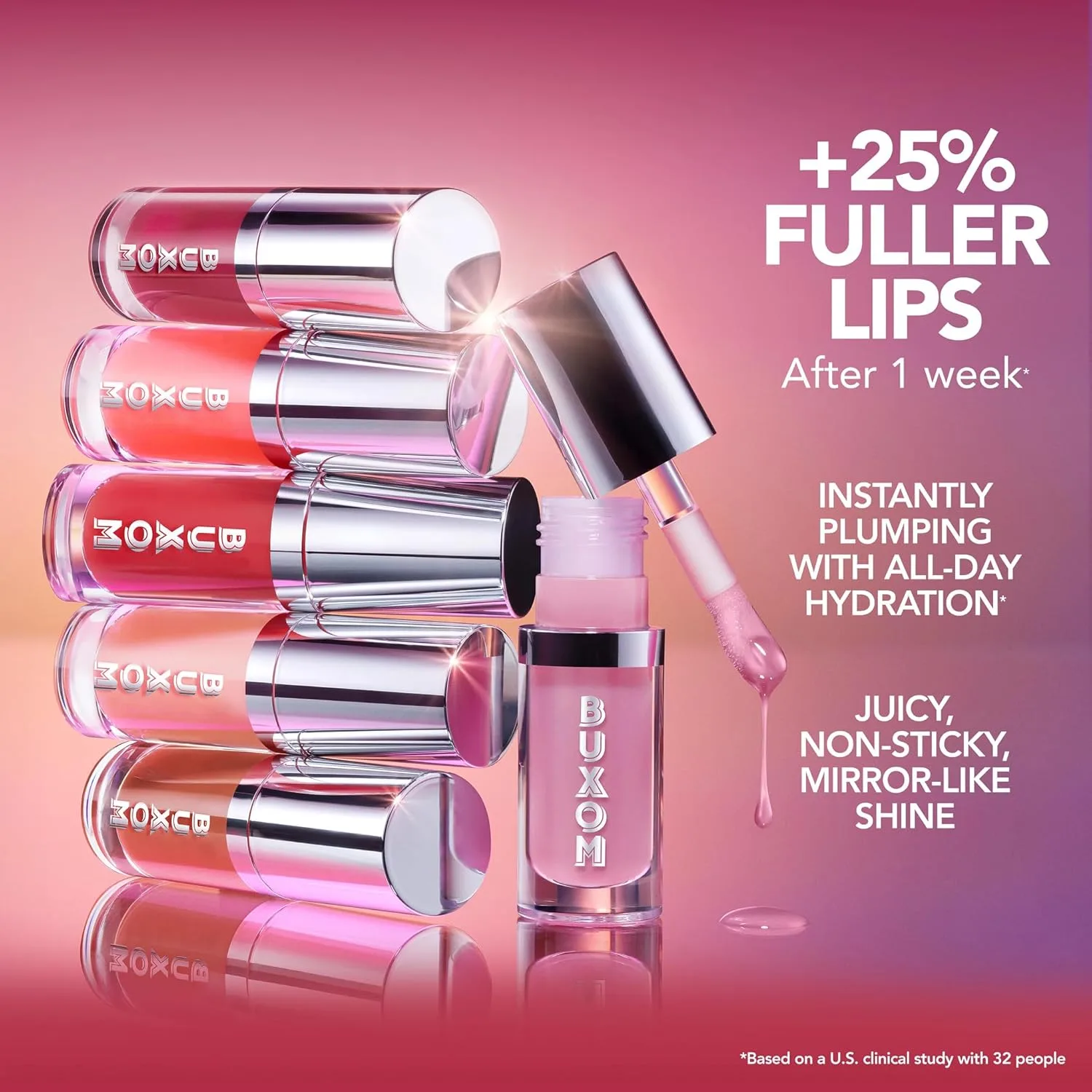 Buxom Full-On Plumping Glossy Lip Oil - питательный и увлажняющий блеск для губ с эффектом увеличения объема, сочный глянцевый финиш, нелипкая формула, не тестируется на животных., Berry Blast — фото 4