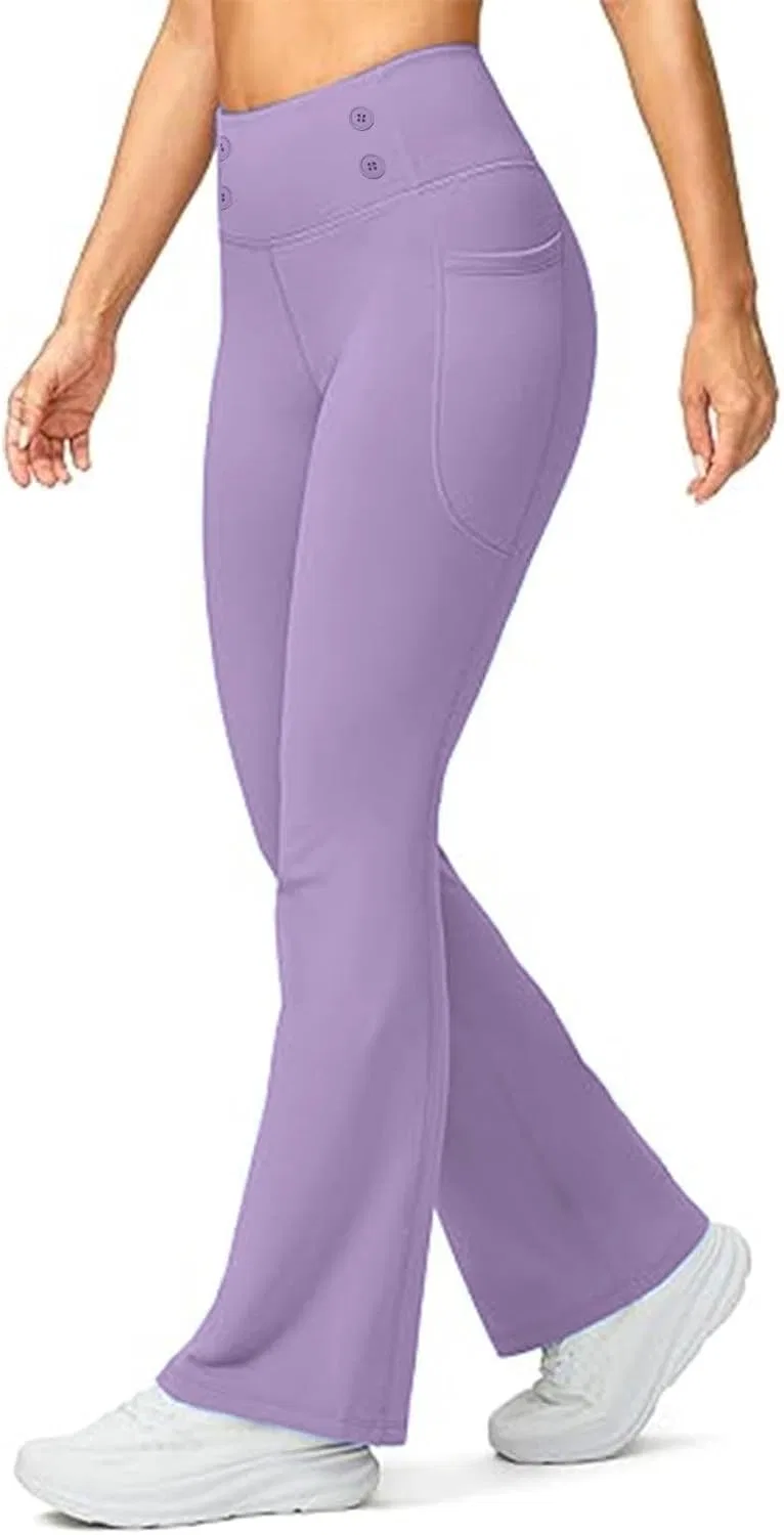Утепленные лосины с флисовой подкладкой Women Thermal Flare Yoga Pants Bootcut с высокой талией, утолщенные брюки Bell Bottom для тренировок в спортзале Generic, фиолетовый