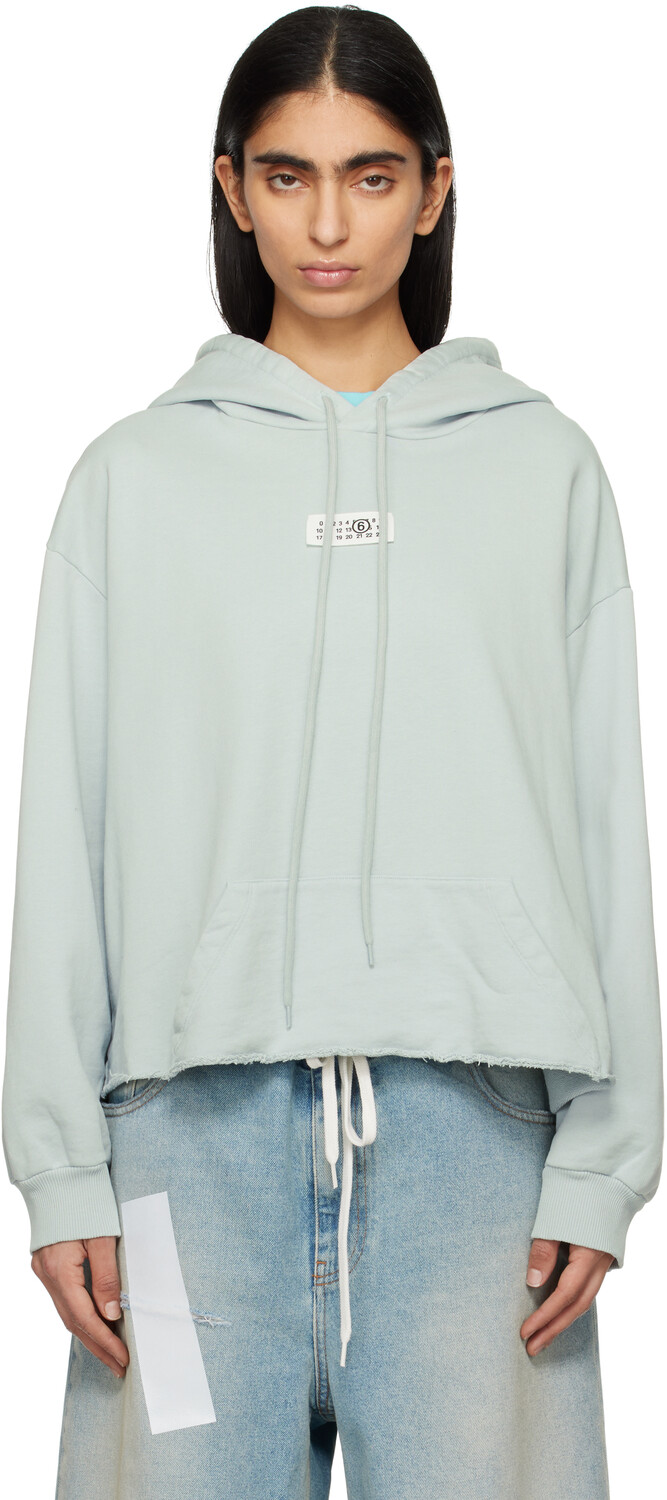 

Синяя толстовка с капюшоном и логотипом Raw Hem MM6 Maison Margiela
