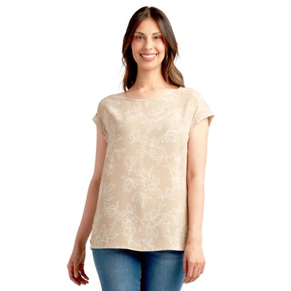 

Женский топ с рукавом долман и вставкой из трикотажа на пуговицах Apt. 9, цвет taupe stencil floral