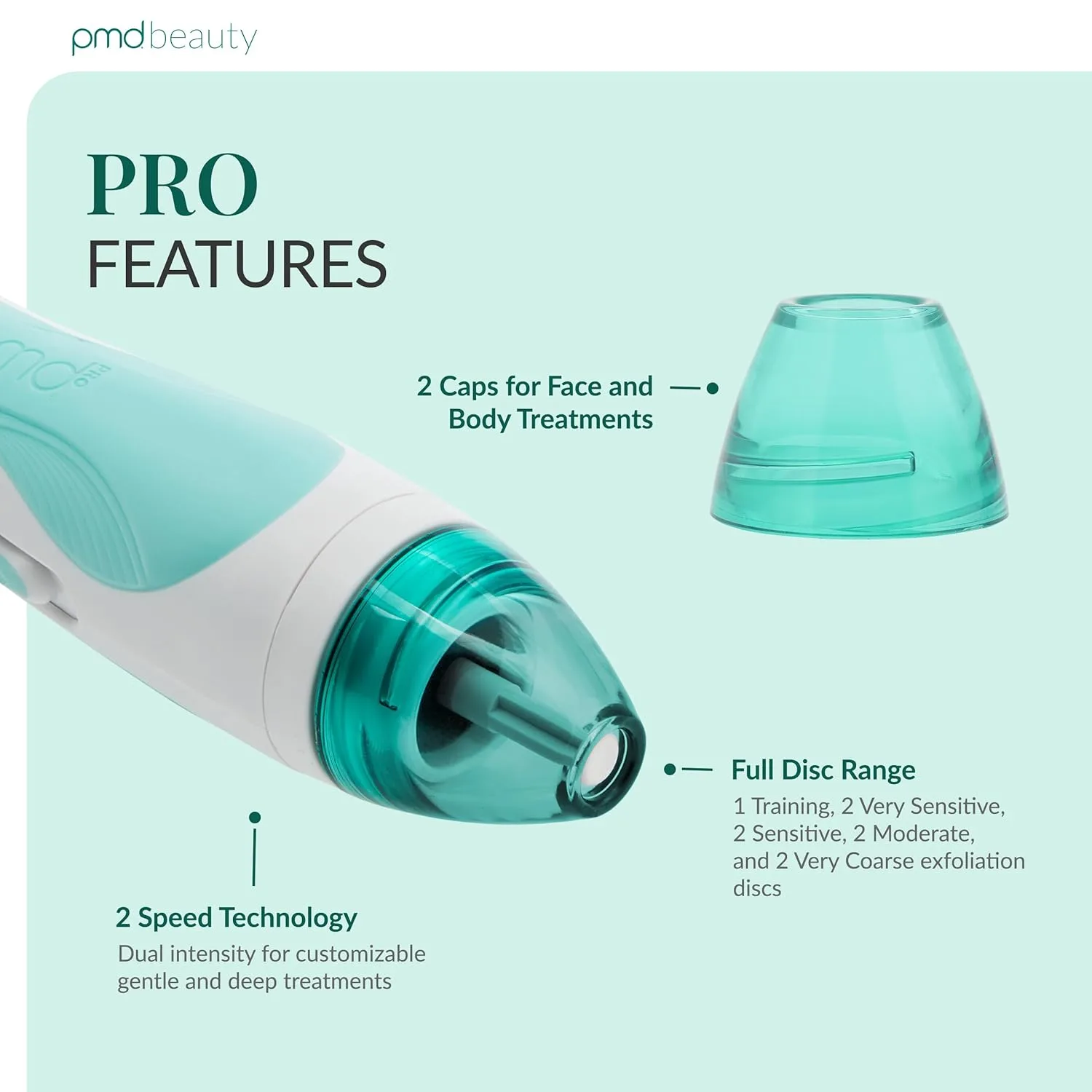 PMD Beauty Personal Microderm Pro - Инструмент для микродермабразии для домашнего использования, отшелушивающий скраб для лица и тела., Teal — фото 3