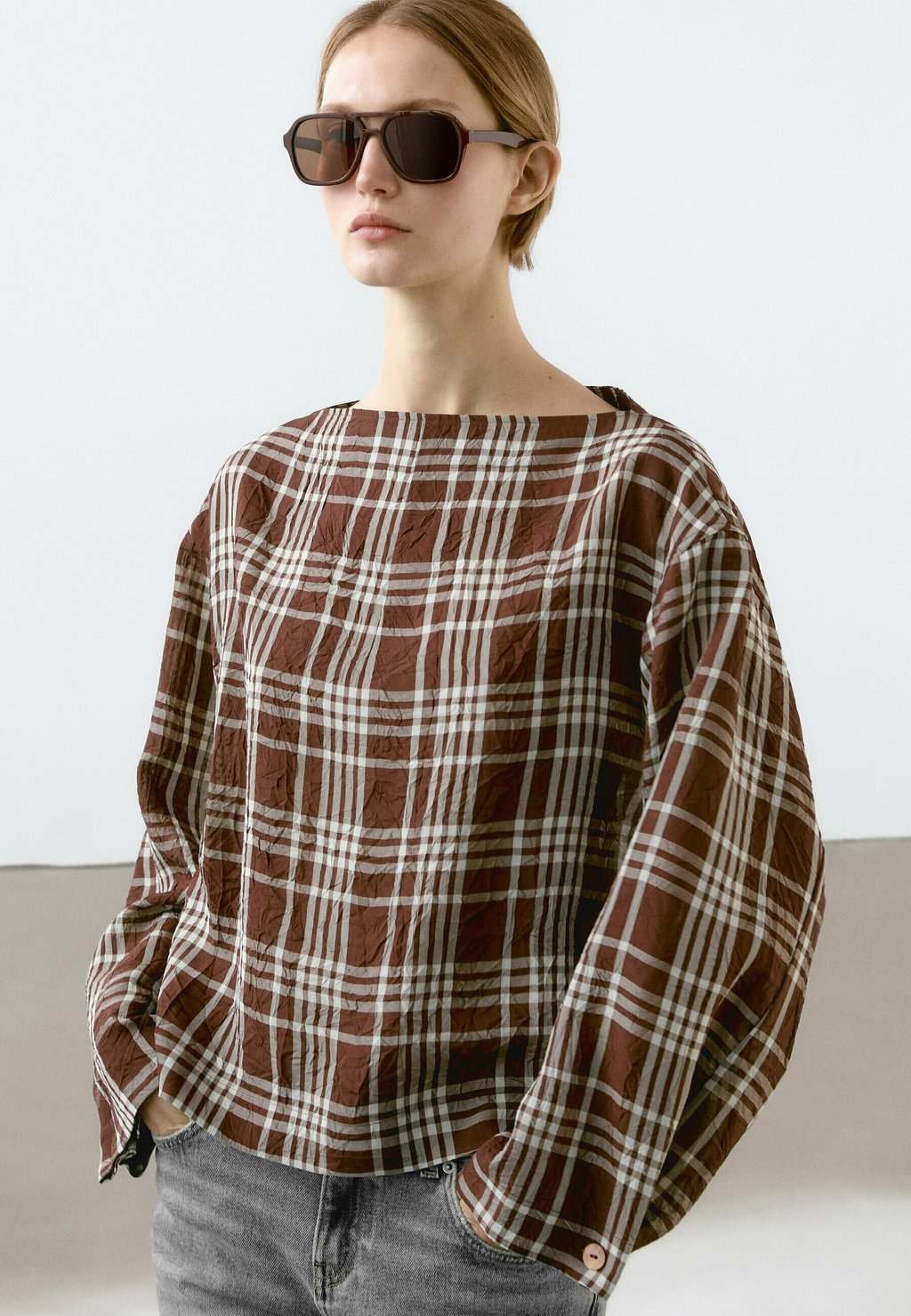 

Блуза FLOWING CHECK Massimo Dutti, бургундия