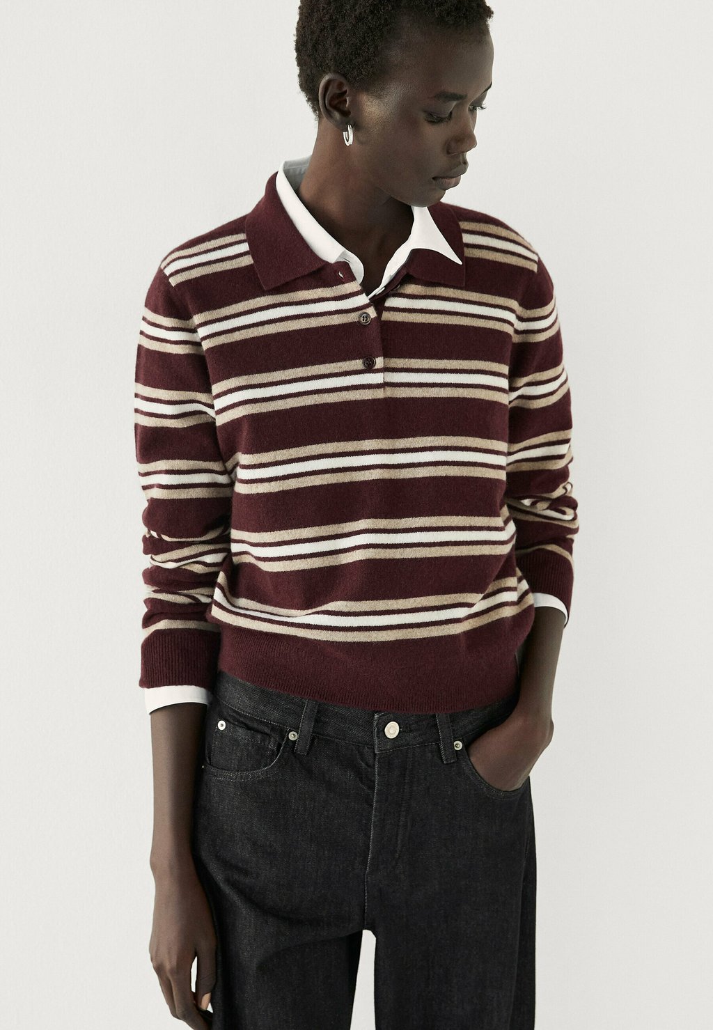 

Топ с длинными рукавами STRIPED Massimo Dutti, темно-красный