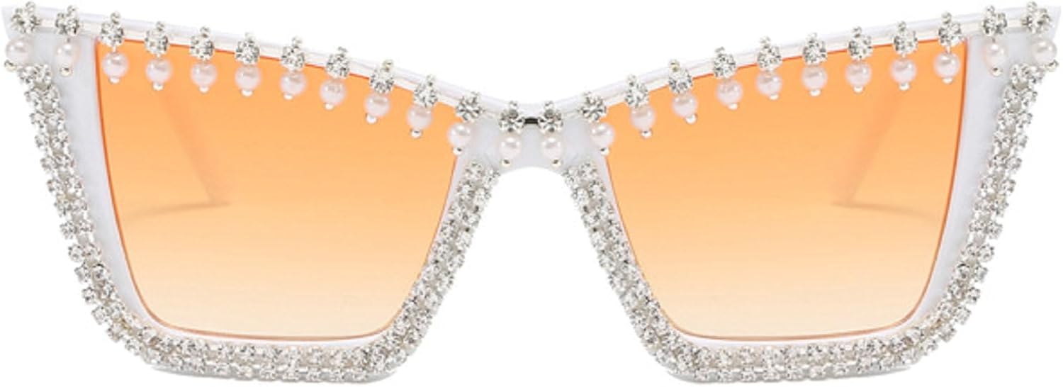 

Модные солнцезащитные очки «кошачий глаз» с бриллиантами для женщин, блестящие солнцезащитные очки для костюмированных вечеринок со стразами, женские солнцезащитные очки с жемчугом, размер N45 mincl, White&orange