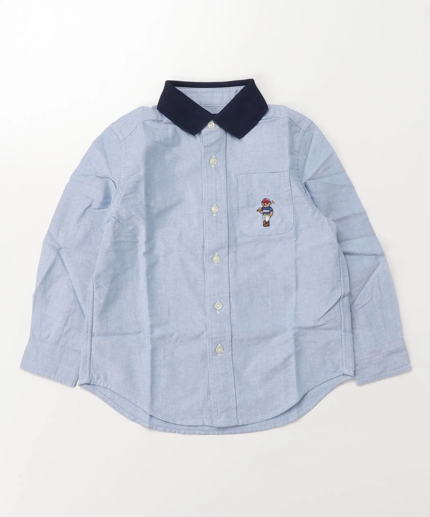 Детская хлопковая рубашка Polo Ralph Lauren с вышивкой Polo Bear тёмно-синяя — фото 3