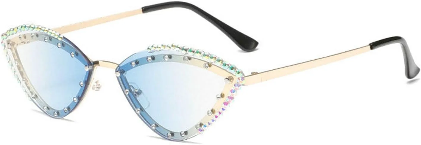 

COTIA Модные солнцезащитные очки «кошачий глаз» со стразами для женщин, сверкающие бриллиантами, без оправы, маленькие, для вечеринок на открытом воздухе, W35, Blue