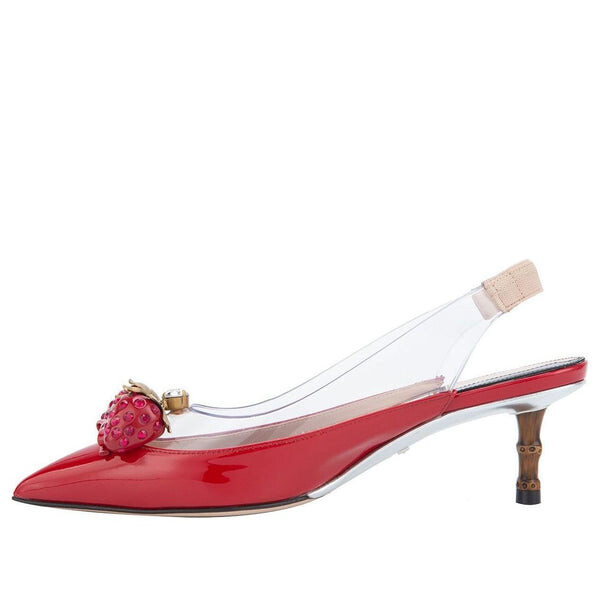 Сандалии large strawberry logo mid-top fashion high heels red sandals Gucci, красный