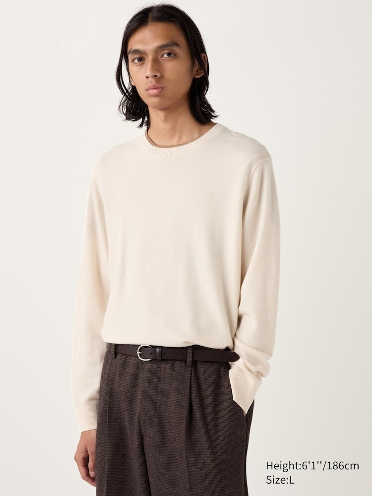 

Джемпер с круглым вырезом из 100% кашемира Uniqlo, цвет 30 бежевый