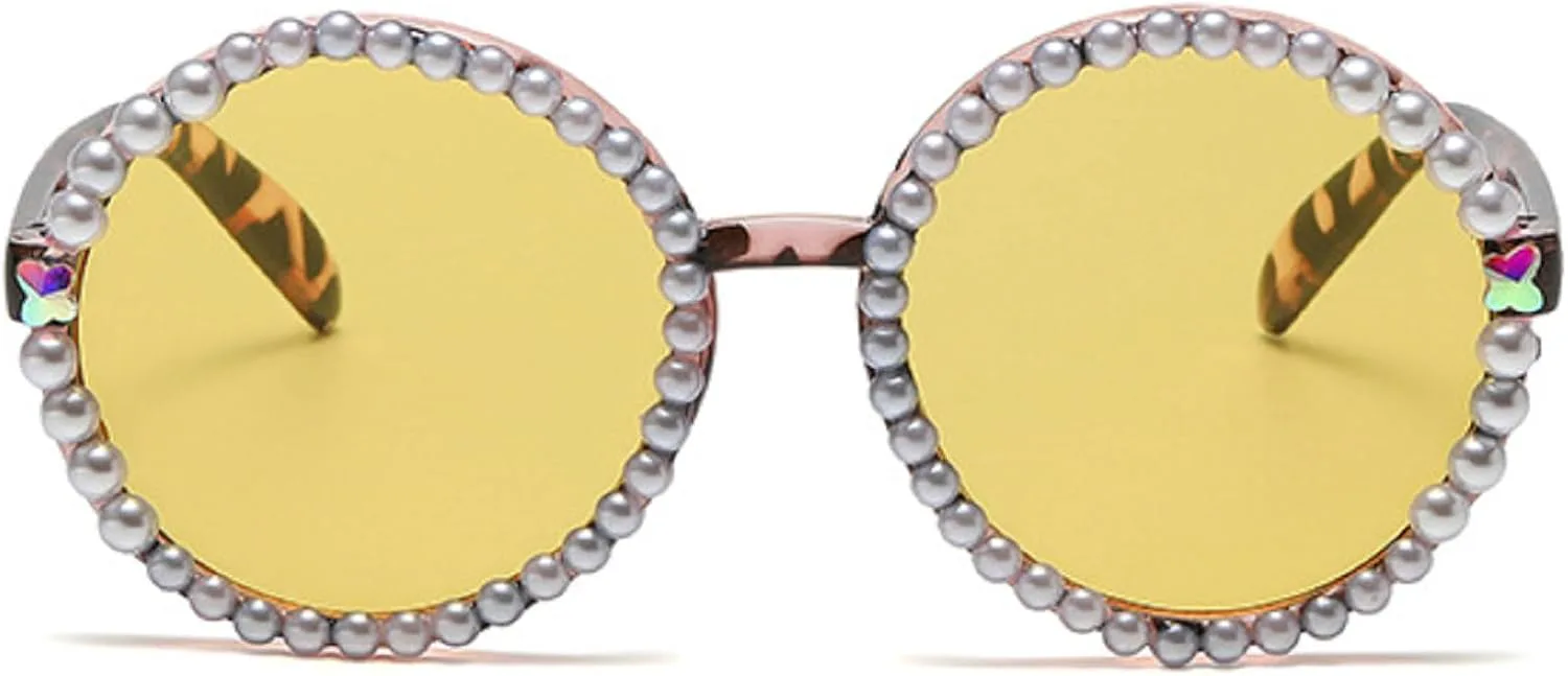 

Милые круглые солнцезащитные очки с жемчугом для женщин, украшенные стразами, модные градиентные солнцезащитные очки для невесты, размер N45 mincl, Yellow