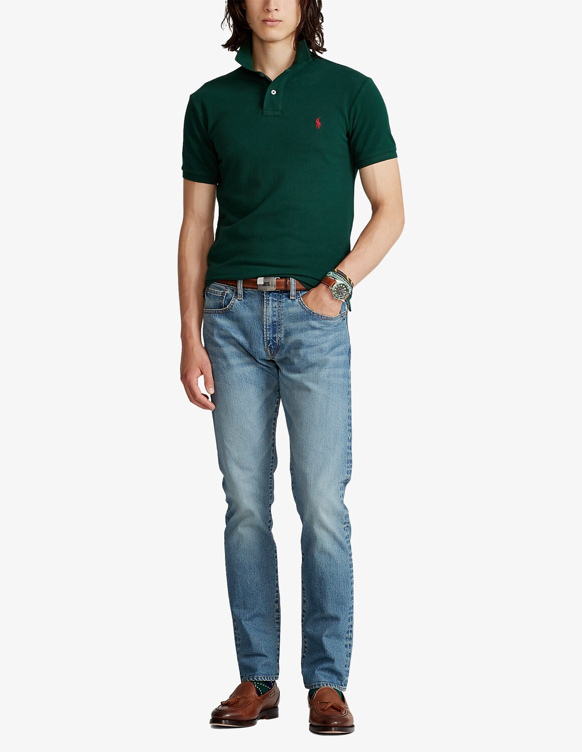 Рубашка-поло узкого кроя с короткими рукавами Ralph Lauren, зеленый — фото 2