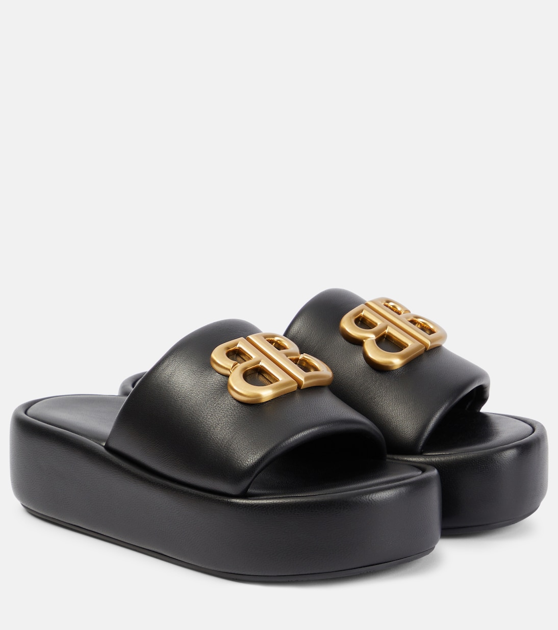 Rise BB кожаные платформенные шлепанцы Balenciaga, Black/Gold