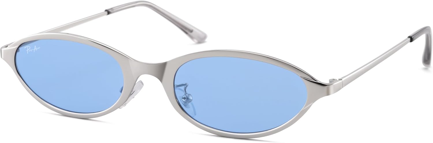 

Солнцезащитные очки Pro Acme Retro Small Triangle для женщин и мужчин, стильные «кошачий глаз» в стиле 90-х, легкие, с узкой оправой, модные, с защитой от УФ-излучения, Silver Frame/Blue Lens