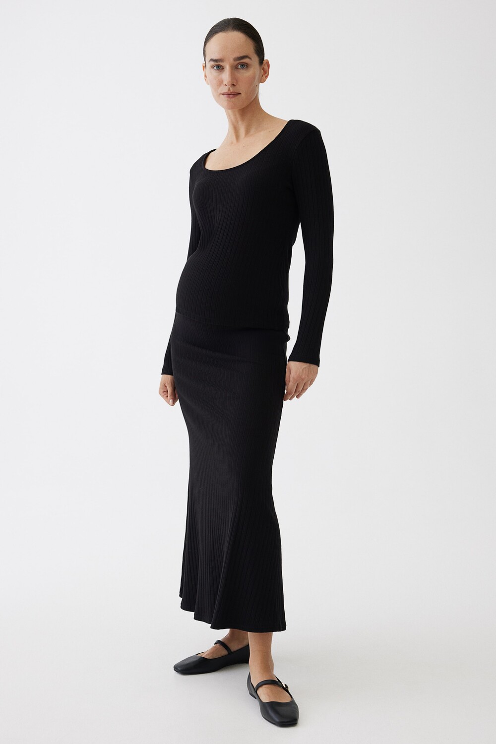 

Юбка Mama из джерси в рубчик H&M, черный