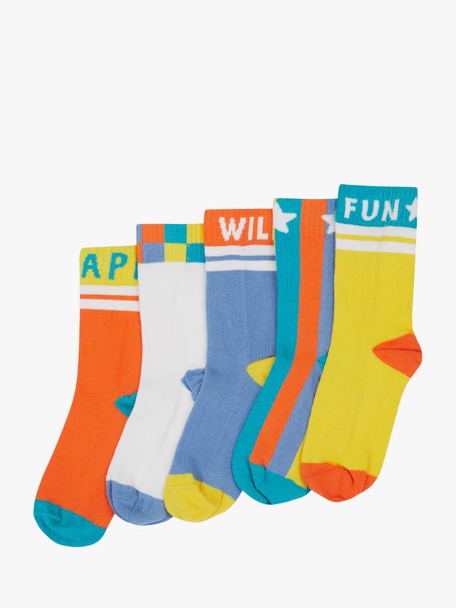 

Детские носки Sunnie из органического хлопка со слоганом Frugi, Pack of 5, Multi