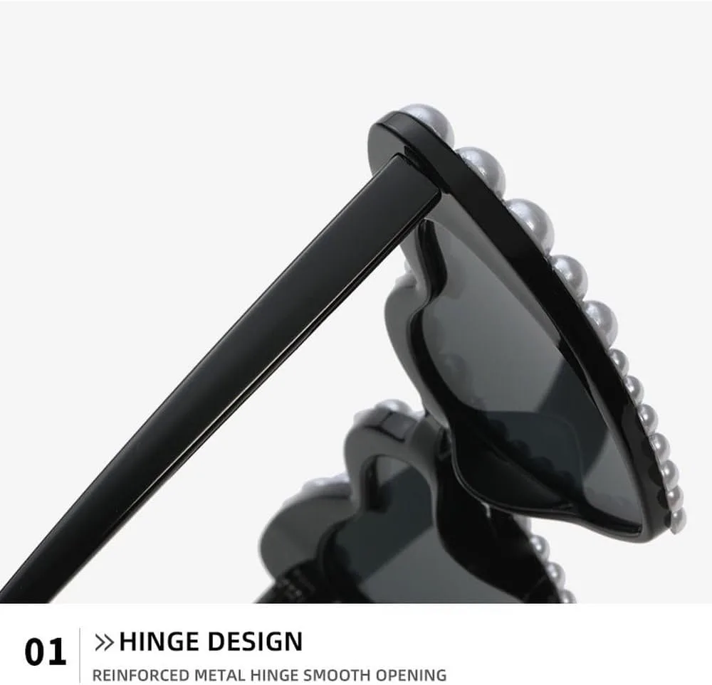 

Роскошные, изысканные, сверкающие солнцезащитные очки с жемчужными бусинами в форме сердца для женщин, повседневные, с блестками GHVWYX, 3black White Yellow