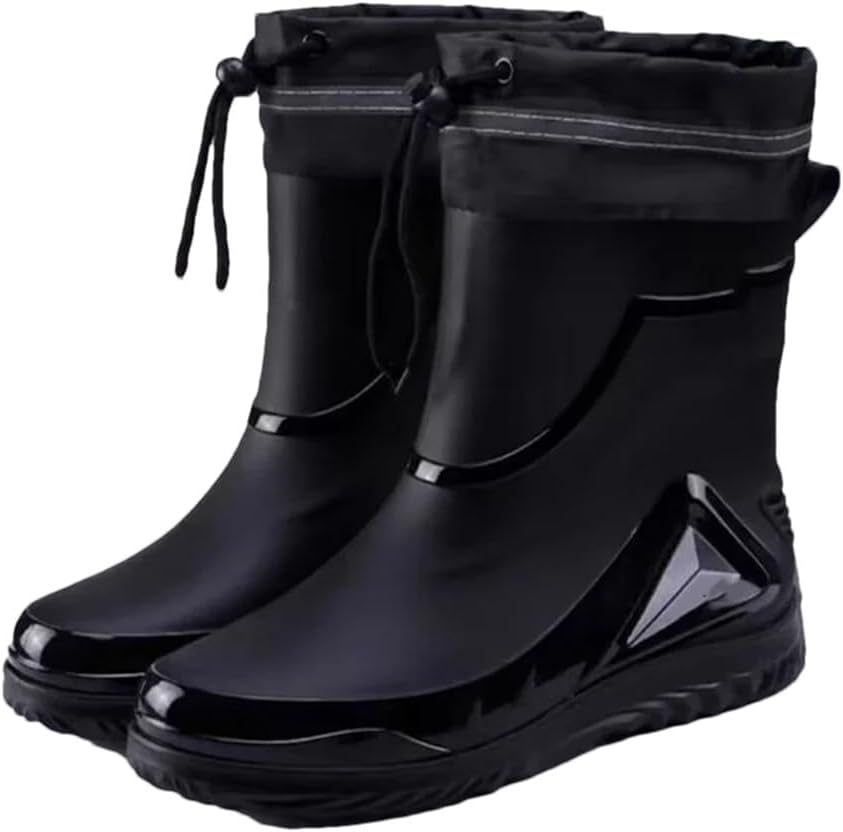 

Мужские водонепроницаемые резиновые сапоги Wjnvfioo с шнуровкой, теплые, противоскользящие, плоская подошва, модные сапоги-райдеры, 41 Fleece-lined Style