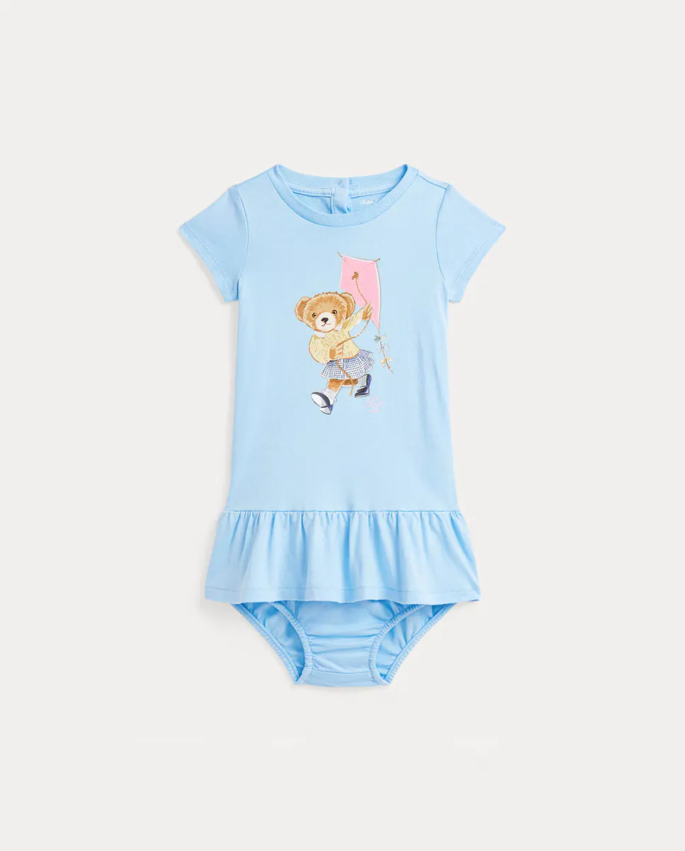 

Хлопковое платье для девочки с медведем поло Polo Ralph Lauren, голубой