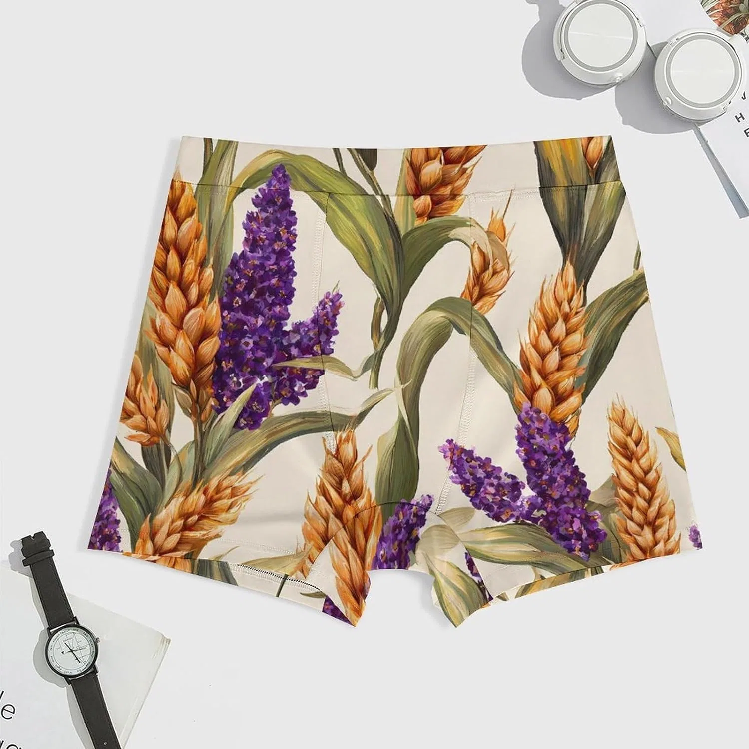 Боксеры с принтом Wheat Sorghum Purple Flowers, Style-5 — фото 3