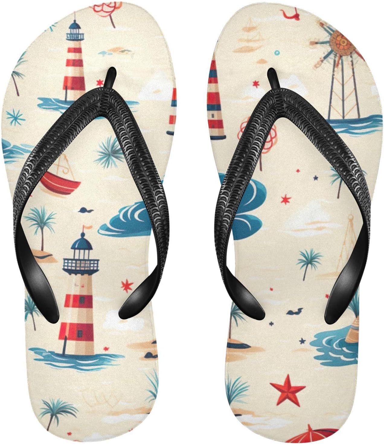 

Летние пляжные сандалии для женщин и мужчин, босоножки для душа, с принтом лодки, океана и маяка Kfbe, Ocean