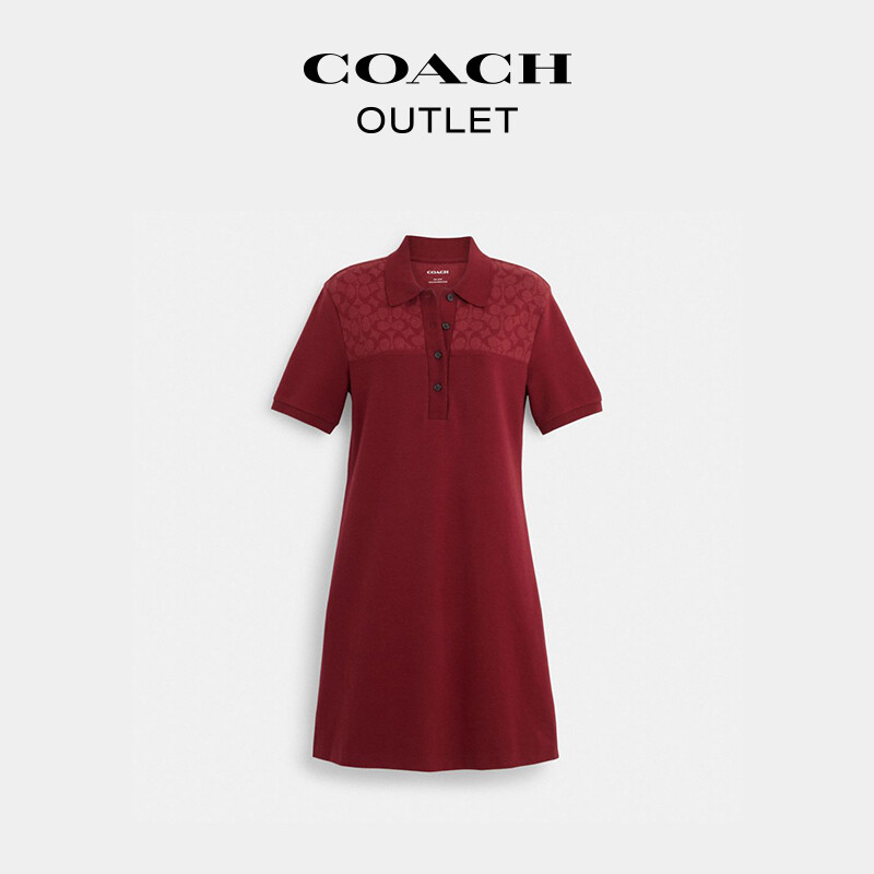 

Женское классическое красное трикотажное платье-поло с логотипом COACH, сливовый цвет