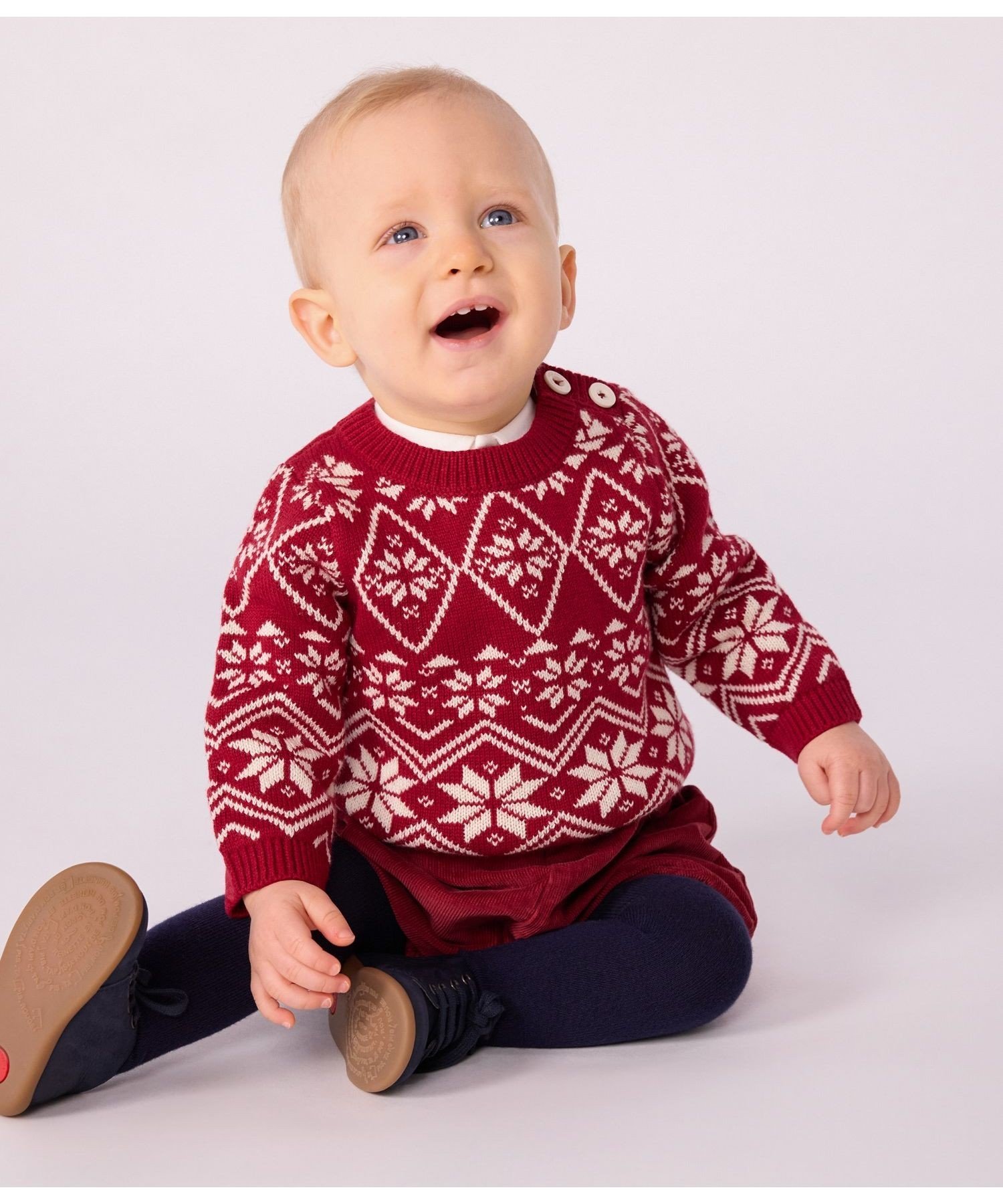Вязаный пуловер PETIT BATEAU, Red/Milky White