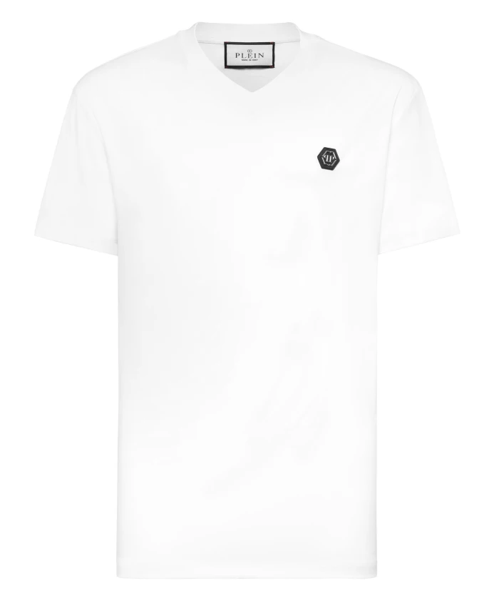 

Простая футболка с V-образным вырезом, шестиугольник Philipp Plein, белый