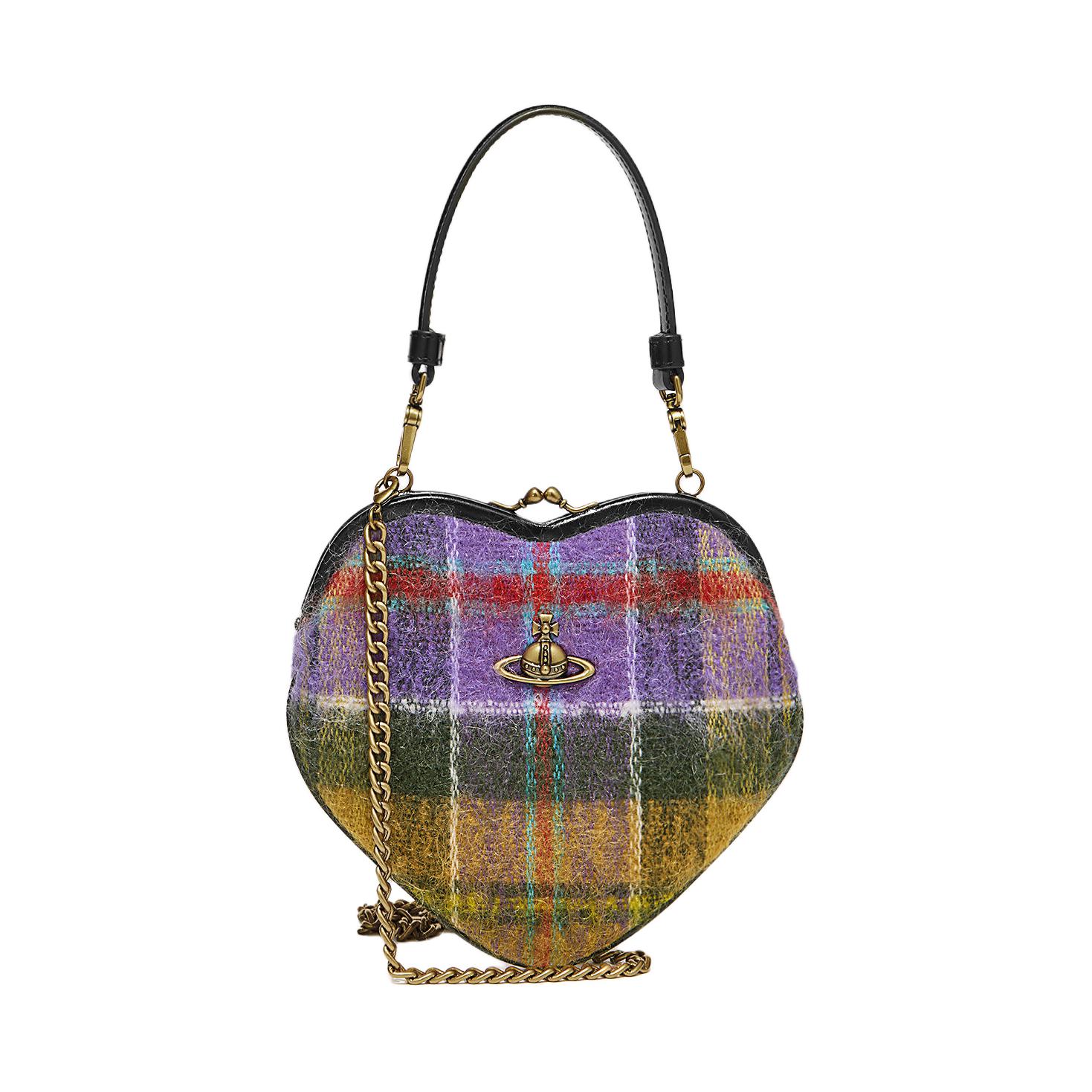 Сумка Vivienne Westwood в форме сердца из шерсти, женская через плечо фиолетовая и разноцветная — фото 2