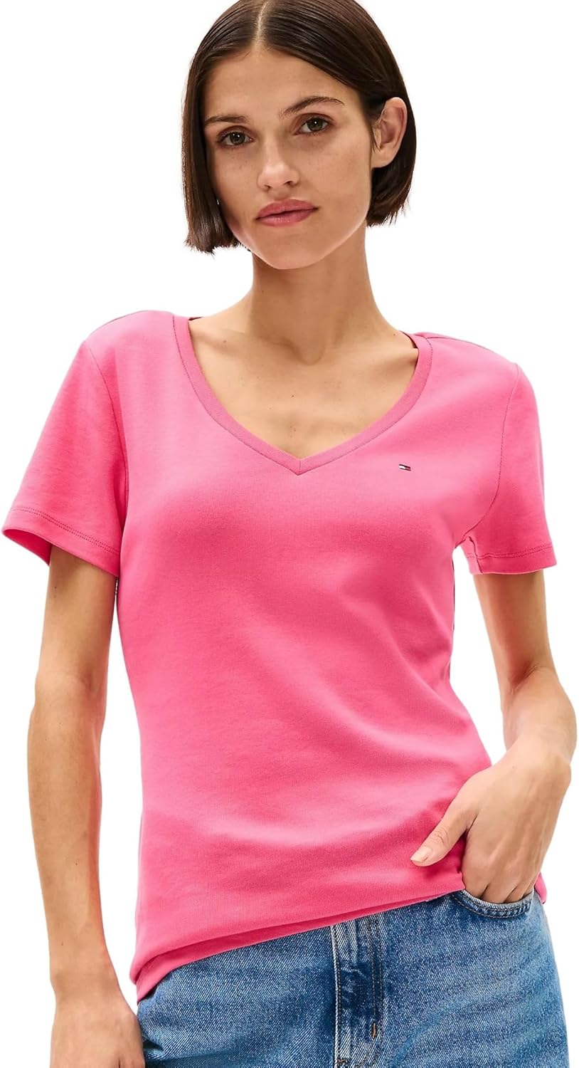 

Женская футболка Tommy Hilfiger с коротким рукавом и V-образным вырезом, однотонная хлопковая, Fandango Pink, Розовый, Женская футболка Tommy Hilfiger с коротким рукавом и V-образным вырезом, однотонная хлопковая, Fandango Pink