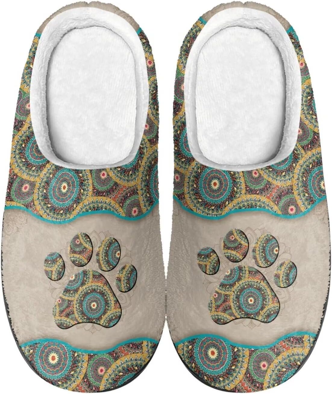 

Тапочки Flashideas для женщин и мужчин, мягкие, пушистые, теплые, домашние, с нескользящей подошвой, парные, повседневного стиля, Boho Dog Paw Prints 1