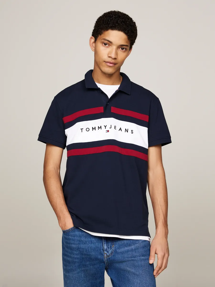 

Рубашка-поло Tommy Jeans "TJM COLORBLOCK LINEAR POLO" с надписью-логотипом, синий