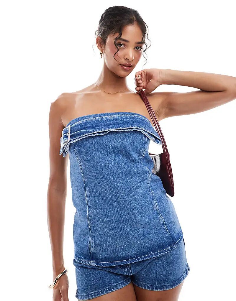 

Джинсовый топ с пряжкой в отбеленном цвете ASOS DESIGN