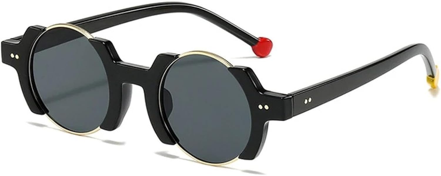 

Популярные модные круглые женские солнцезащитные очки в стиле панк с защитой от УФ-излучения UV400, ретро-очки с заклепками, модные мужские очки с градиентным переходом цвета TVTBBVV, Glossy Black Grey