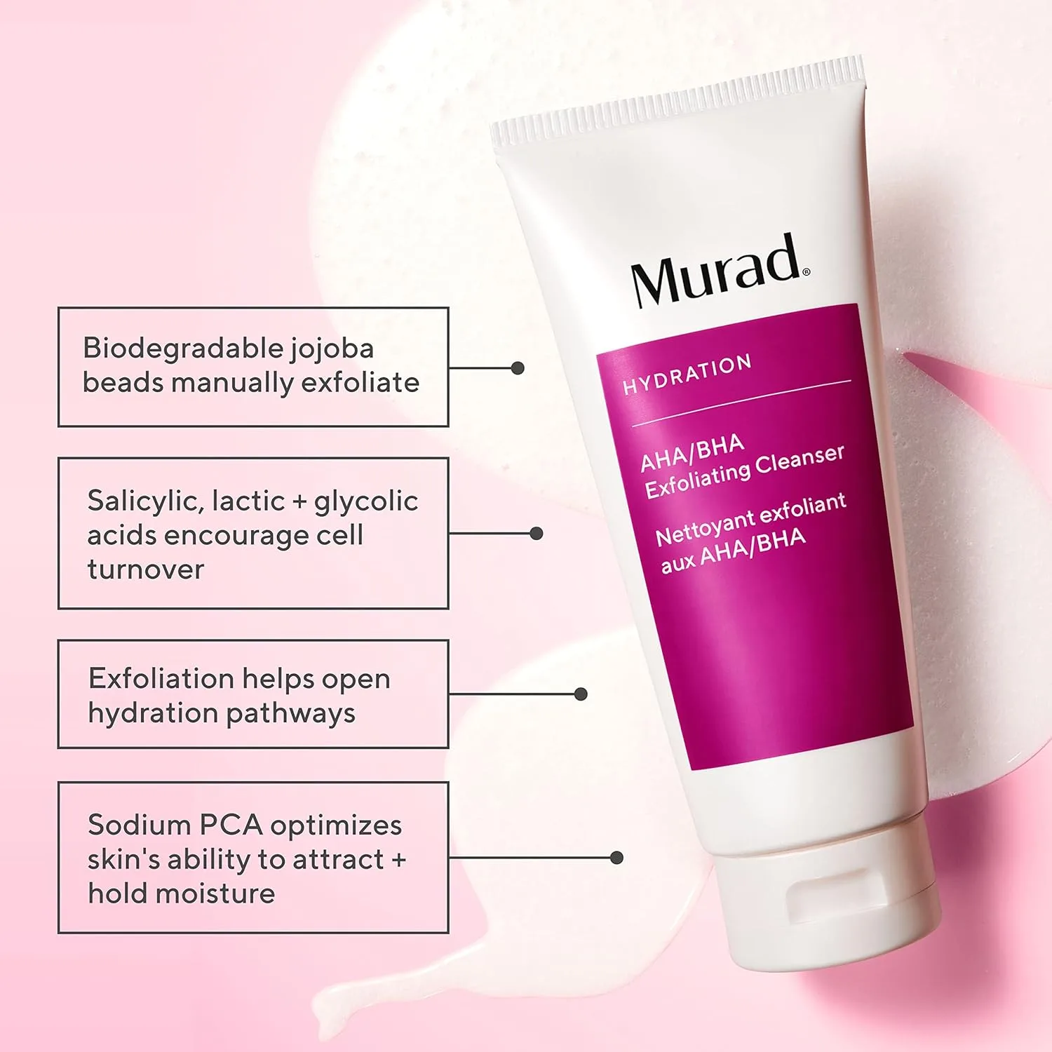 Murad Target Barrier Damage (3 предмета) - очищающее средство AHA/BHA, увлажняющий крем с гиалуроновой кислотой, сыворотка Cellular Hydration для эксфолиации, увлажнения и восстановления кожного барьера — фото 2