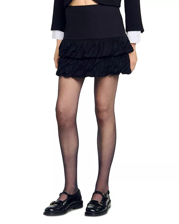 

Мини-Юбка с оборками по низу Sandro, черный