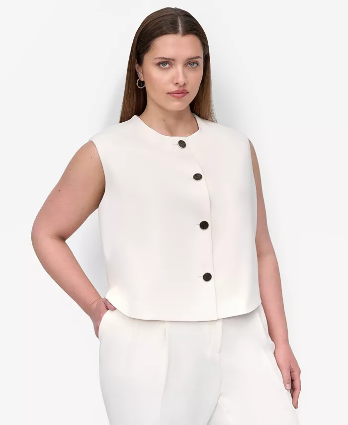 

Жилет Aero Crepe больших размеров с пуговицами спереди DKNY, белый