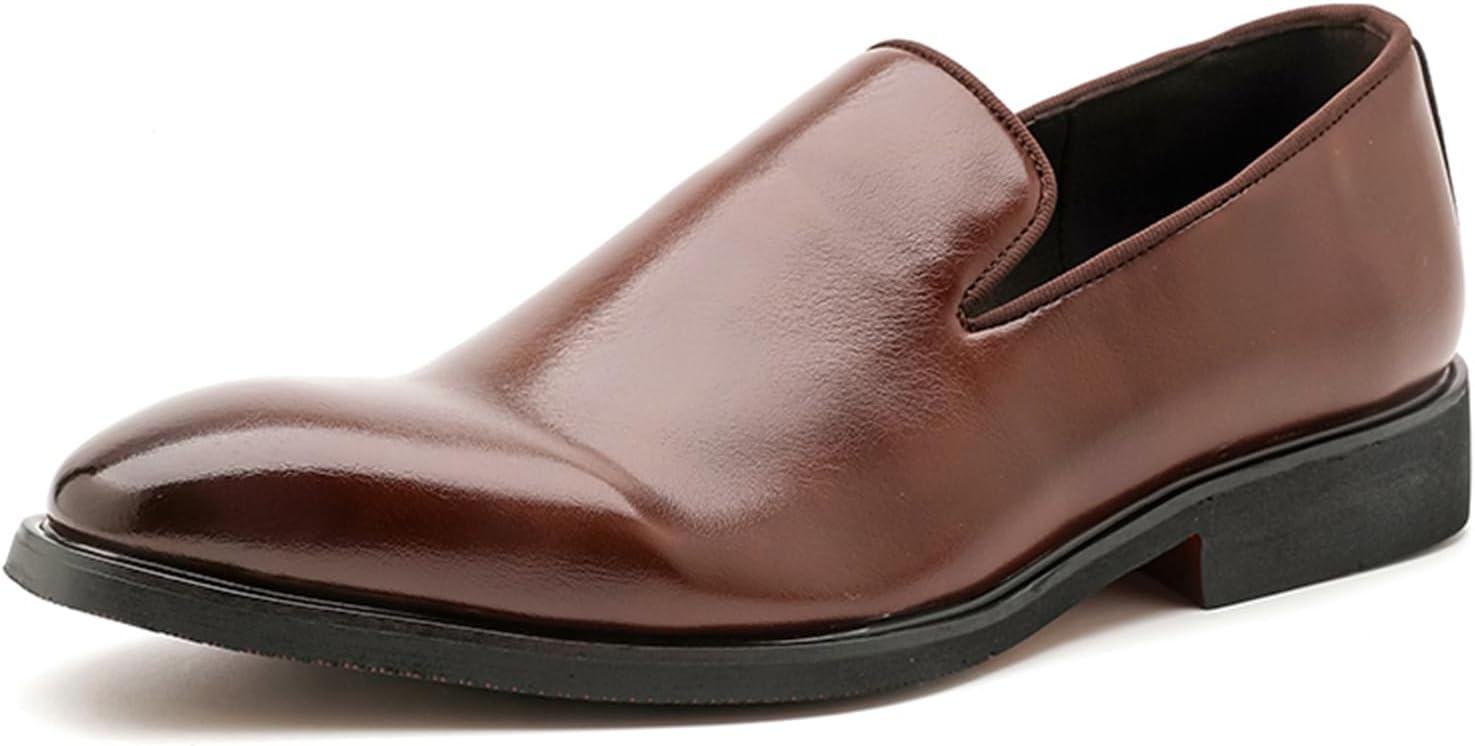 

Мужские лоферы из натуральной кожи без шнурков, плоская подошва, зауженный носок, легкие, мягкий верх, для повседневного, формального, делового, офисного, свадебного и праздничного выхода Psieicwm, коричневый