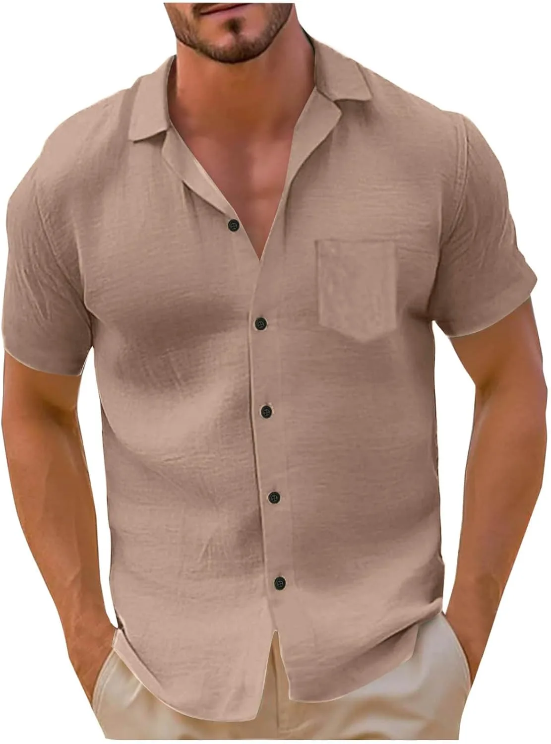 

Мужская льняная рубашка с коротким рукавом Casual