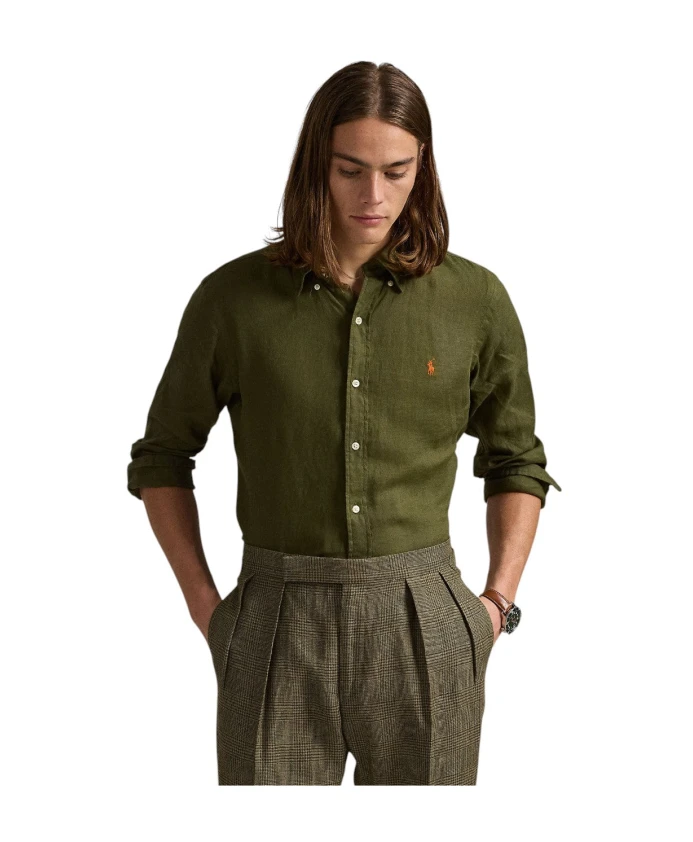 Приталенная льняная рубашка Ralph Lauren, зеленый — фото 4